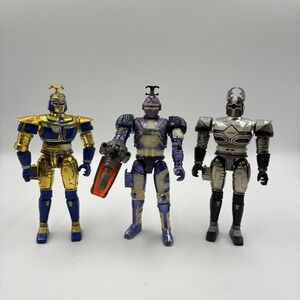 Vintage 1997 Bandai Robot Action Figures Lot 3pc Metallic Chrome Robots 5in